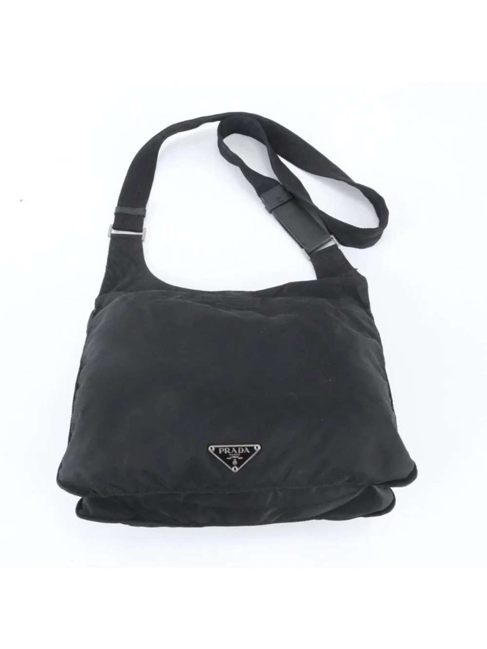 Prada White Tessuto Nylon Triangle Logo Leather Shoulder Bag Crossbody Messenger
